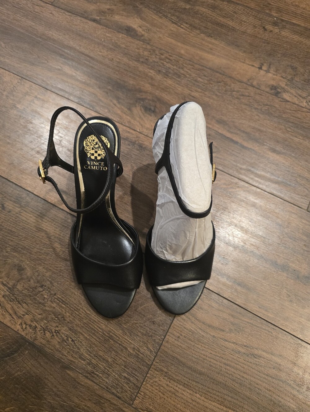 Vince Camuto Black Leather Sandal Heels 6.5 NWOB